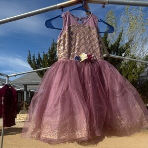Weissman Mauve Sparkle Tulle Dress with Floral Waist